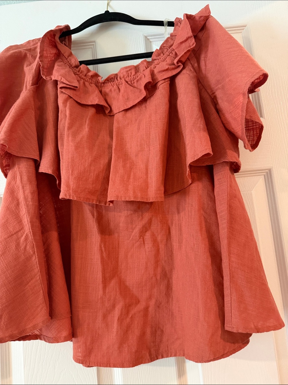 beachlunchlounge Rust Ruffle Off-Shoulder Blouse - Picture 6 of 6